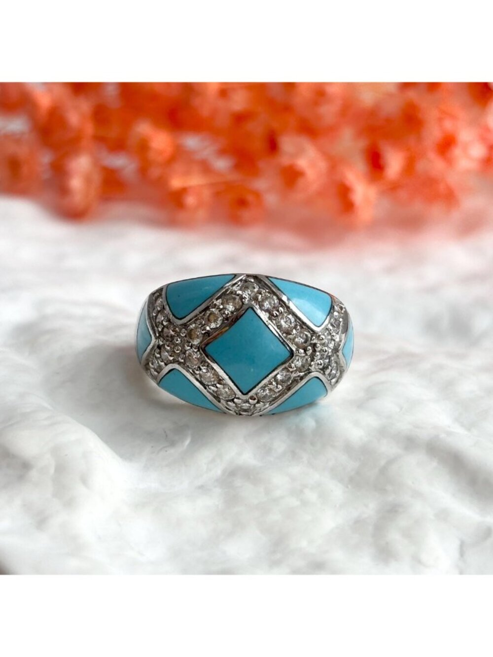 Sleeping Beauty Turquoise Geometric Sterling Silver 925 Vintage Ring - sz 7.75 - Picture 11 of 14